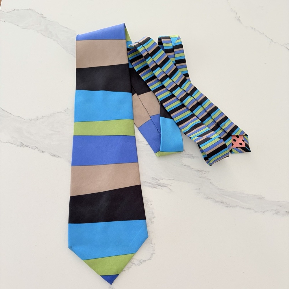 Gene Meyer Tie Mens Silk Navy Geometric Striped Pattern Exclusive Edition